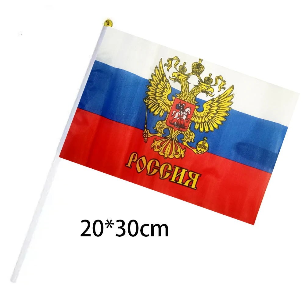 Fast Delivery Russian Hand Waving Flags 100% Polyester Russia Hand Flags With Pole