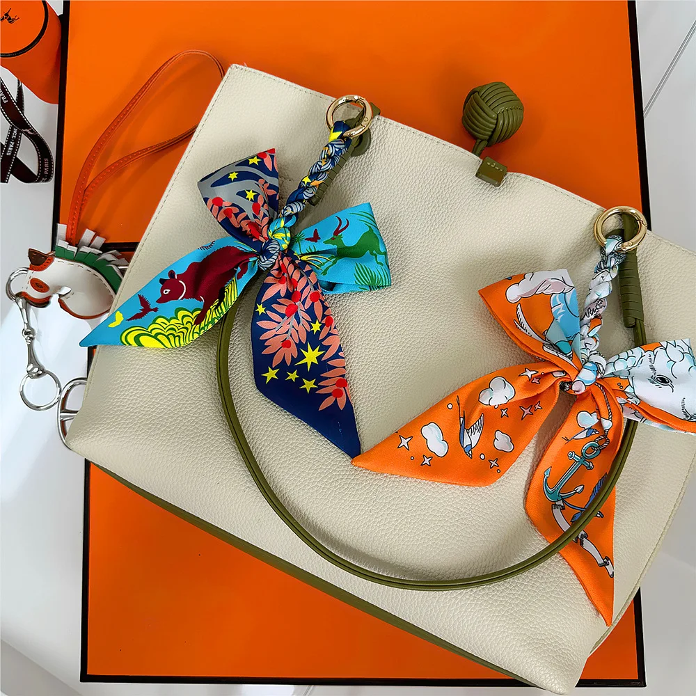 New Fashion Bag Bowknot Silk Scarf Buckle Bag Accessories Silk Scarf Weave Bag Pendant Bag Charm