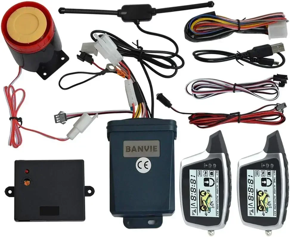 

BANVIE 2 Way Motorcycle Security Alarm System with Remote Engine Start Anti-Hijacking