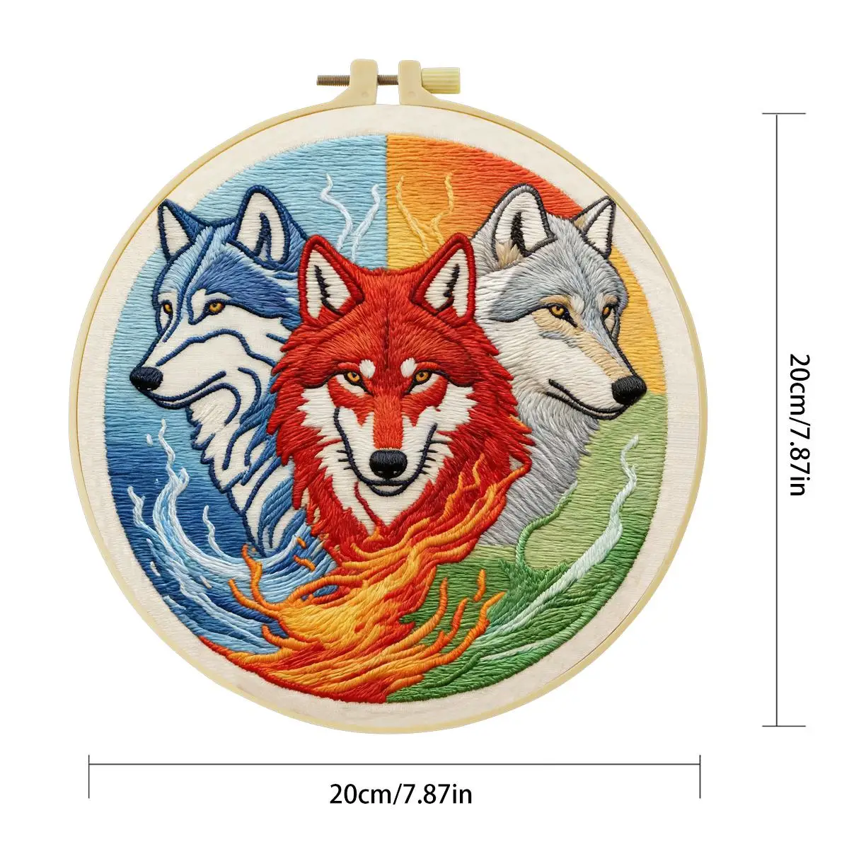 1 Stück 20X20CM/15X15CM 7,87/6,3 Zoll Das Dreifarbige Wolf-Stickerei-Starter-Kit DIY-Kit DIY-Stickerei-Set Handarbeiten – Detail 2
