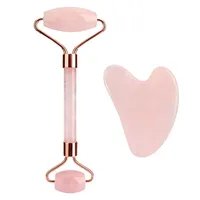 Pink Facial Gua Sha Massage Roller Set for Womens Face Neck Skin Anti Wrinkle Lifting Anti-Aging Massager Beauty Health Tool