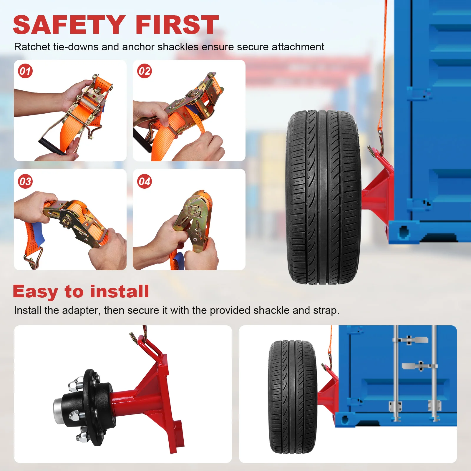 

2 Set of Shipping Container Wheels & Axles Kit with Ratchet Tie 22000LBS Capacity for Moving 20ft-40ft Empty Containers