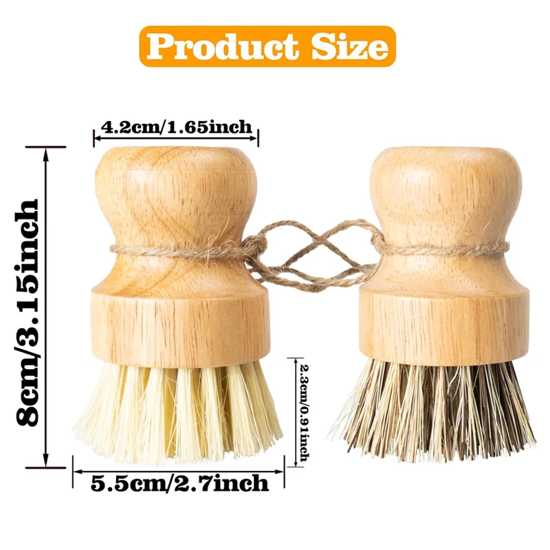 Wooden Dish Scrub Brushes Natural Sisal Kitchen Eco-Friendly Natural Dishes Cleaning Scrubbers for Washing Cast Iron Pots Pans