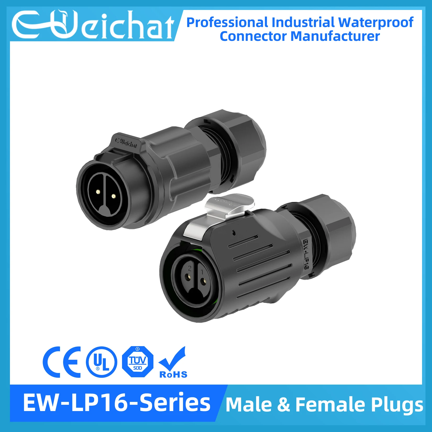 

E-Weichat Screw Wiring EW-LP16 Industrial Waterproof IP68 Circular Aviation Electrical Connector M16 2-9 Pin Female & Male Plug