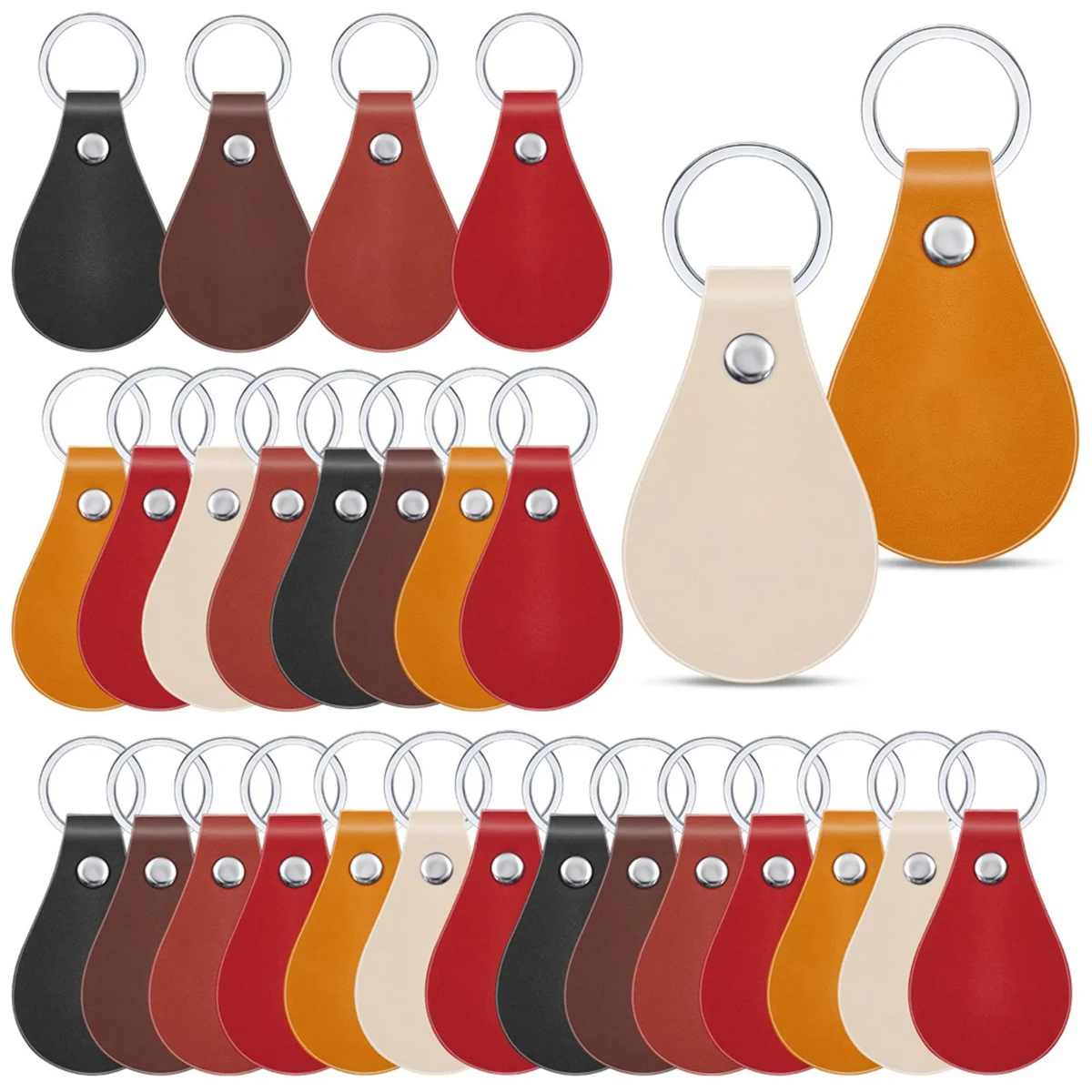 60-teiliges Pu-Leder-Schlüsselanhänger-Set, Leder-Schlüsselanhänger, Rohlinge mit Nieten und Schlüsselringen, Leder-Schlüsselanhänger für DIY-Lasergravur