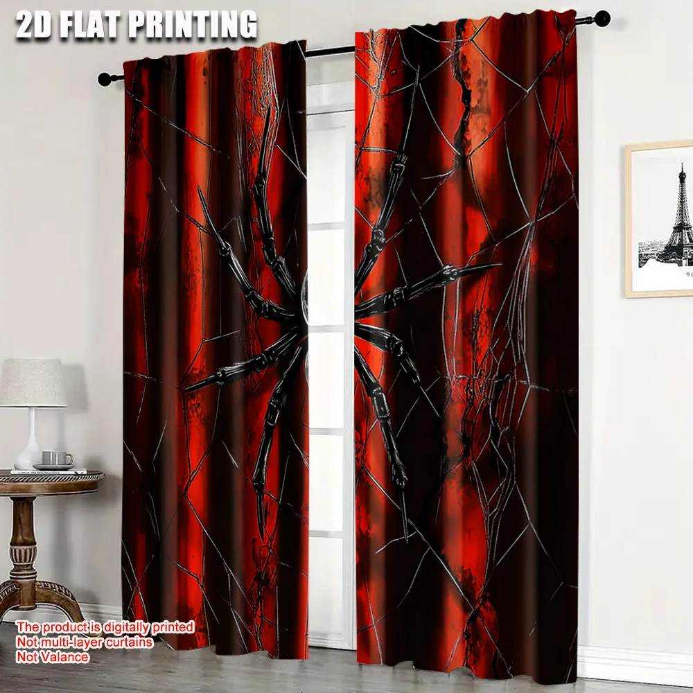 2pcs, 2D flat printing Curtain Spider web artwork digital illustration Machine Washable Fabric,Without Electricity Family Party