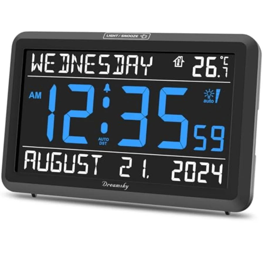 

Large Digital Clock with Date and Day of Week - Electric Desk Clock for Seniors Elderly, Bedroom Alarm Clock with Battery Backu