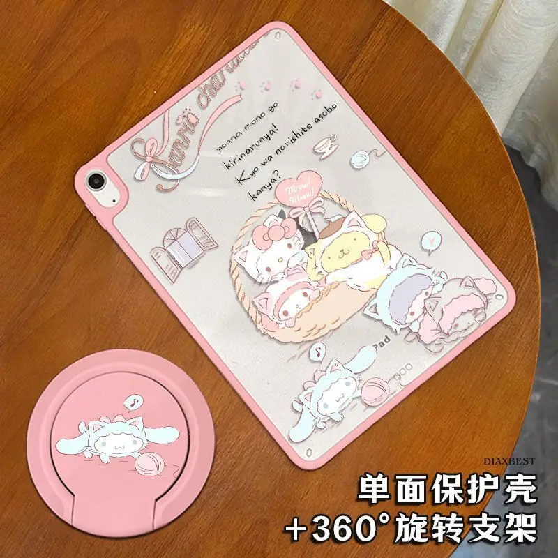 Sanrios Cinnamoroll Cute Ipadair7 Tablet Shell New Acrylic Cartoon Desktop with Bracket Girl Heart Tablet Protects Back Shell