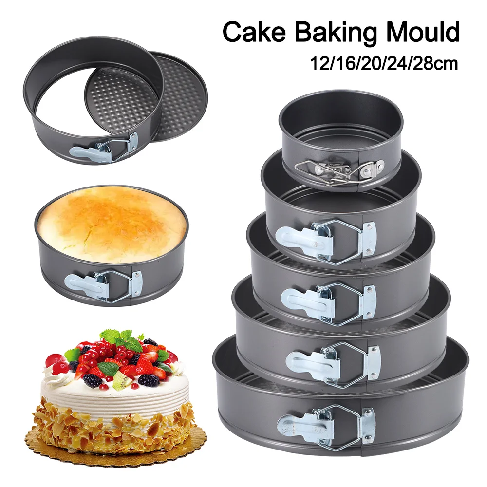 1 Uds. Sartén para pastel con forma de resorte de 12/16/20/24/28cm, sartenes antiadherentes de acero al carbono a prueba de fugas para hornear pasteles con molde redondo de fondo extraíble