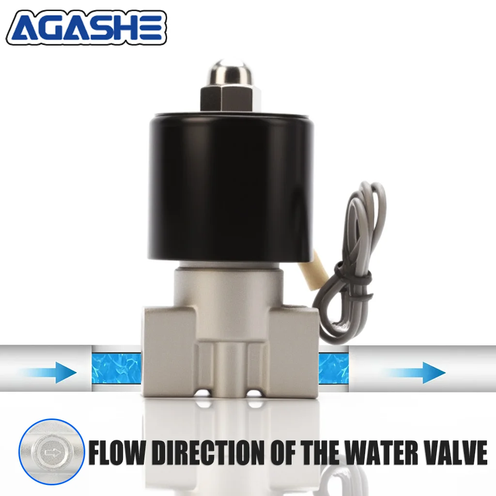 AGASHE 12V / 24V DC صمام الملف اللولبي الكهربائي النحاسي - المياه والهواء والغاز، اتصال NC - درجة صناعية، صمام معدني متين لـ Pne #3