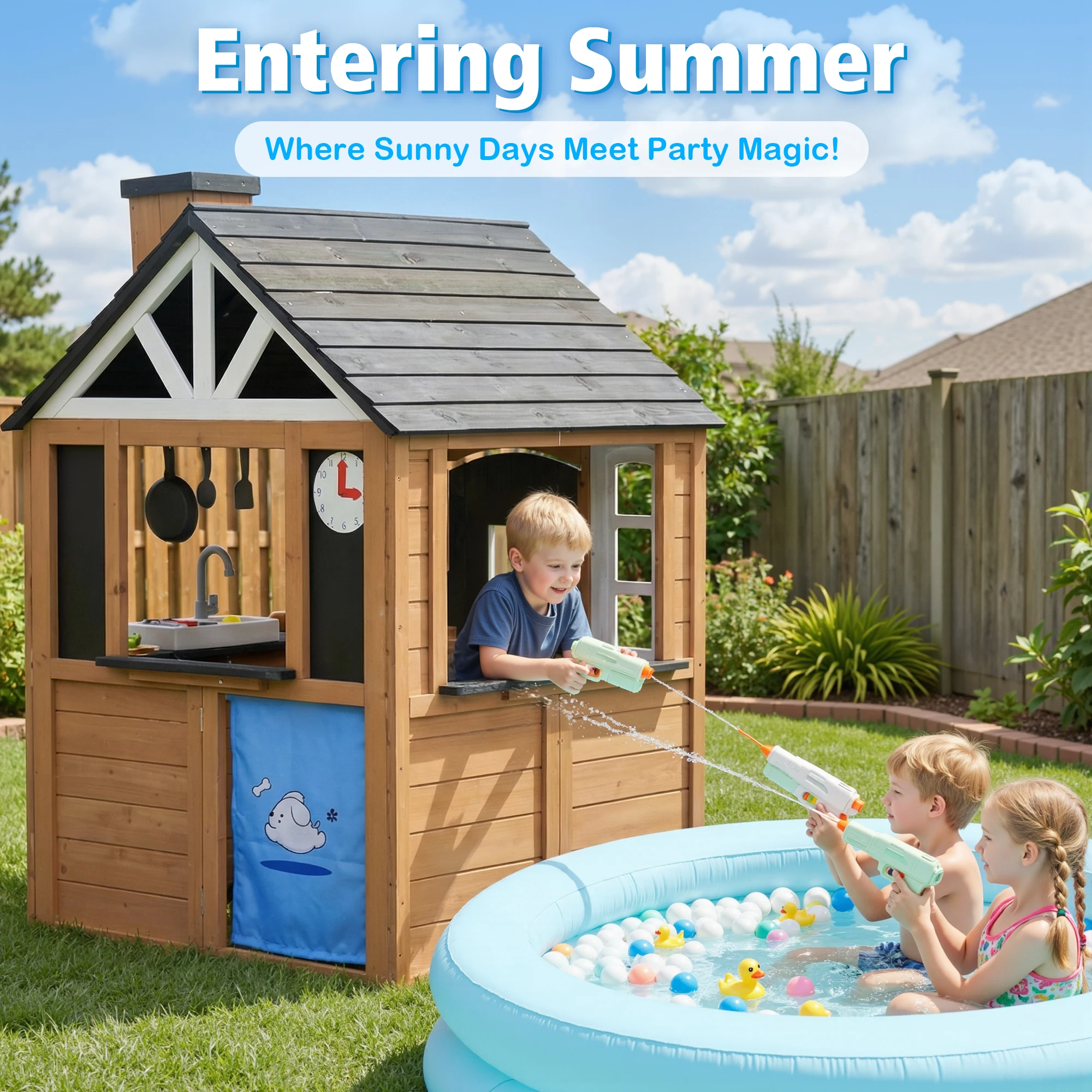 Kids Wooden Playhouse Outdoor - Kids Outdoor House With Kitchen recension och pris