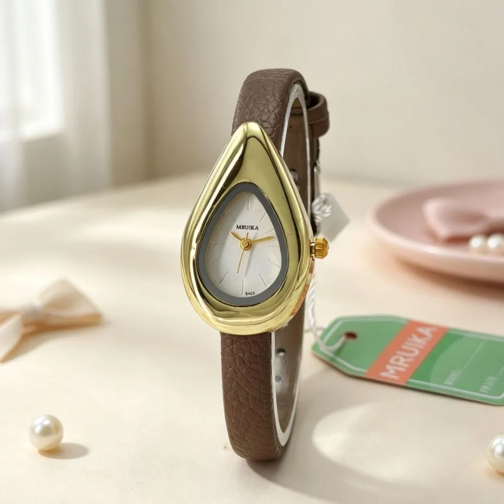 New PU Leather Drop-shaped Watches Elegant Precise Quartz Wristwatch Luxury Versatile Bracelet Watch Clothing Accessories