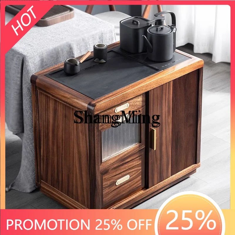 

FG tea cabinet solid wood integrated light luxury modern mobile coffee table small apartment small tea table table
