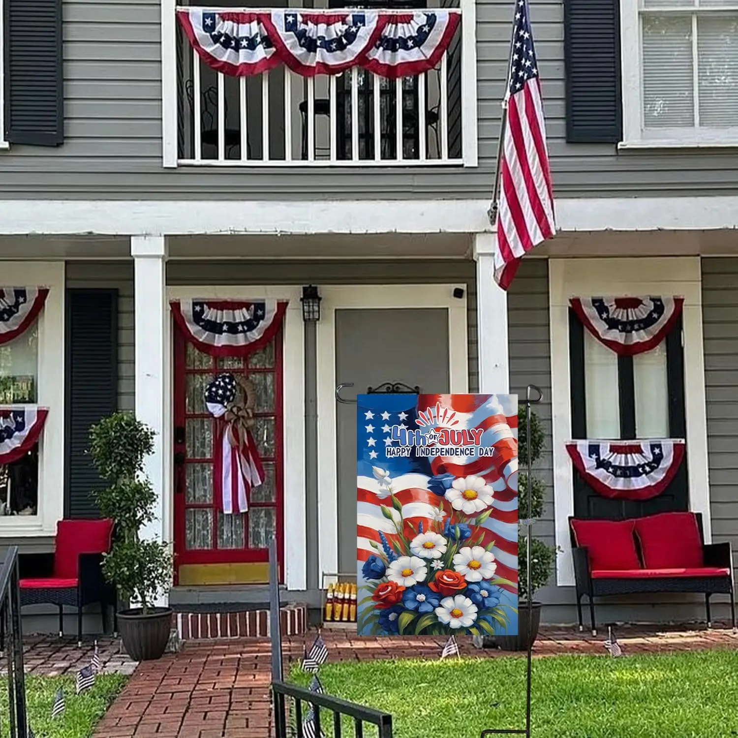 4 th of July Garden Flag,Graffiti Garden Flags for Outside,12x18 Inch Double Sided Memorial Day Yard Flags Outdoor Farmhouse uui