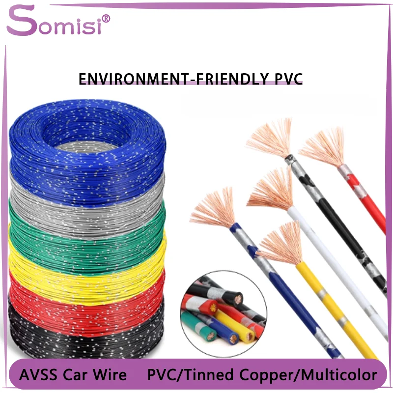 

5~30m AVSS Automotive Wires Pure Copper Thin PVC Insulation Line 22/20/18/16/14/13 AWG DIY Speaker Audio Cable Car Wire