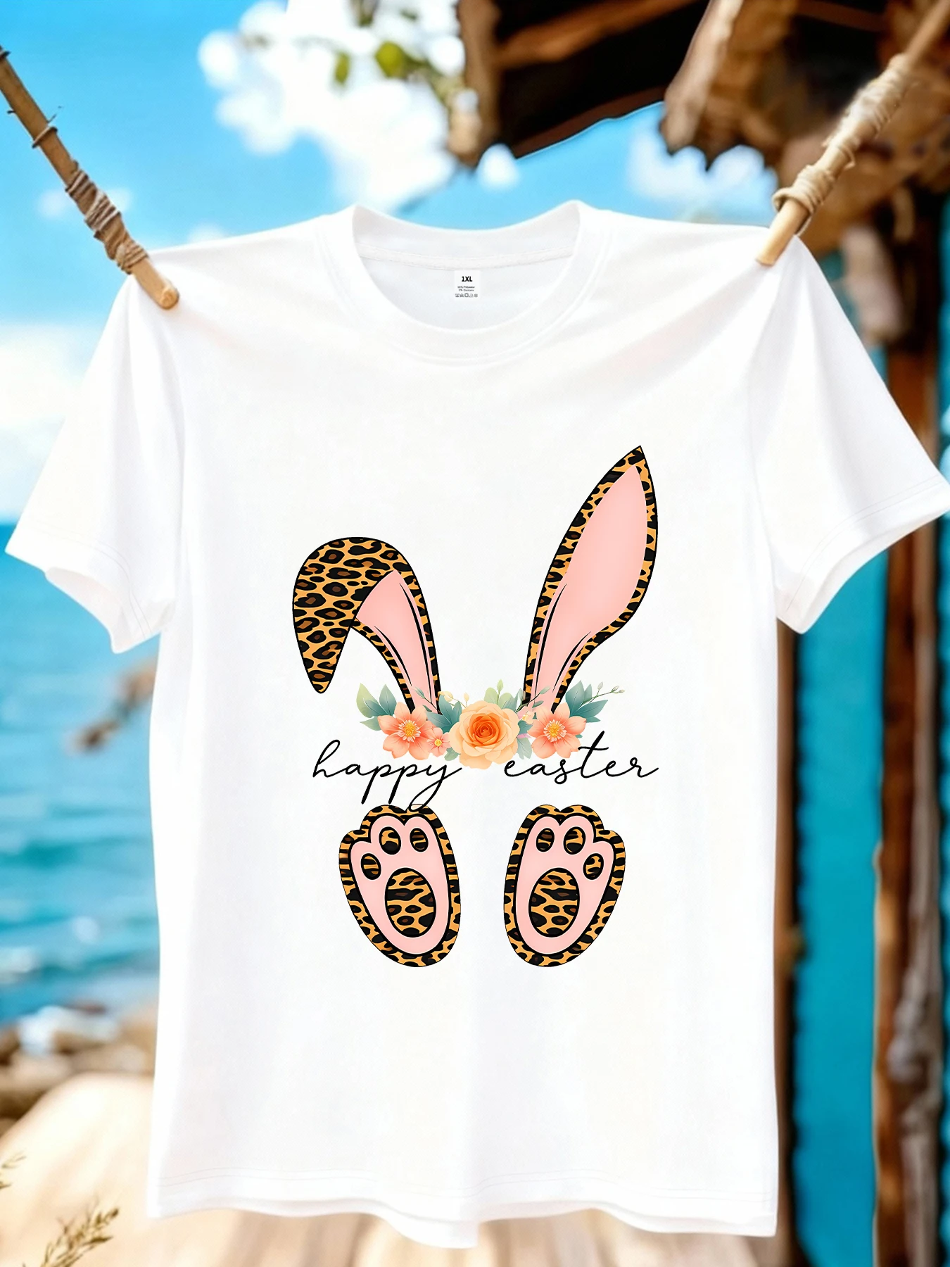 

【WZM10953】Rabbit pattern printed plus size women's round neck summer casual short sleeved street fashion versatile T-shirt