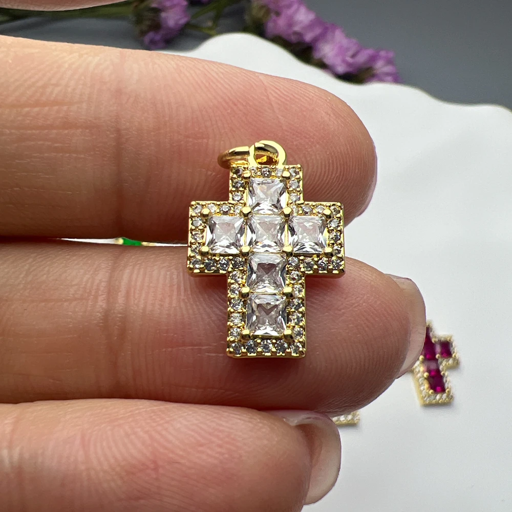 New High Quality Metal Zircon Crystal Cross Pendants Women Necklace Charms For Jewelry Making DIY Material Accessories