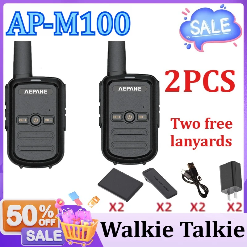 

2pcs AP-M100 Mini Walkie Talkie PMR FRS Long Range Rechargable Portable Kids Two Way Radio Type-C Charger for Camping Trip