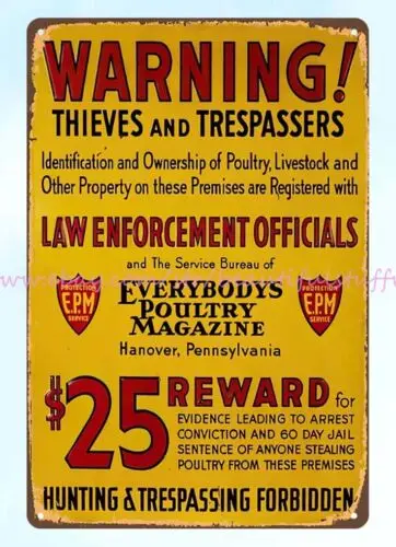 farm poultry livestock Warning Thieves And Trespasser metal tin sign art online