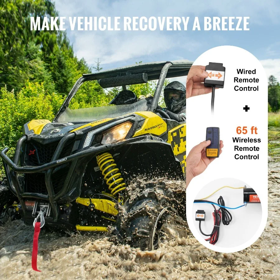 Verricello elettrico ATV UTV Cavo in acciaio da 4000 libbre IP55 Telecomando impermeabile