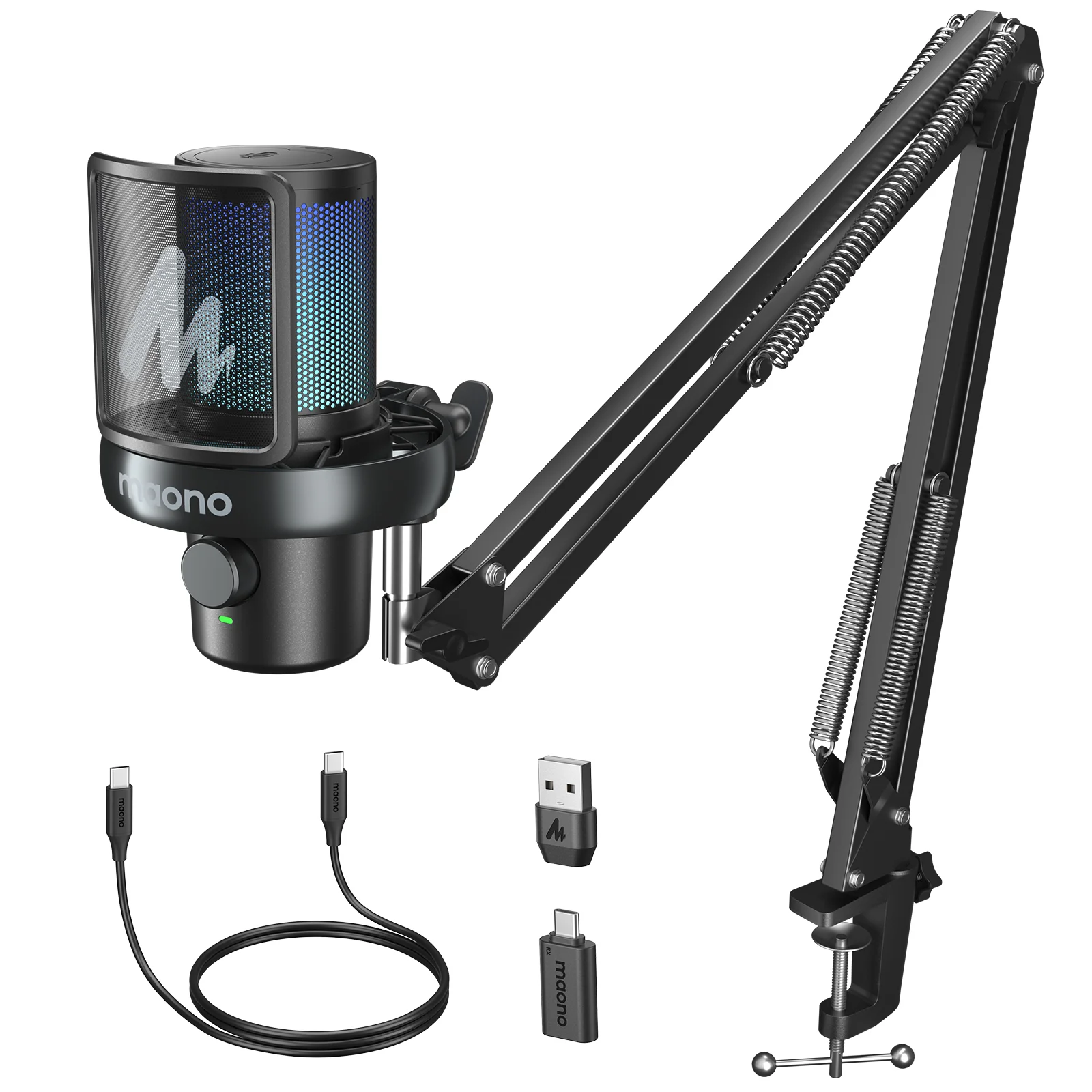 Maono DM40 Pro S Wireless Microphone with Firm Arm Stand USB AI Voice Changing Direct Monitor Software