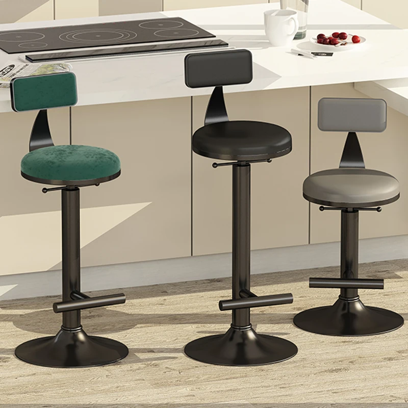 Minimalistic Design Bar Chairs Round Metal Swivel Black Adjustable Bar Stools Velvet Modern Tabourets De Bar Salon Furniture