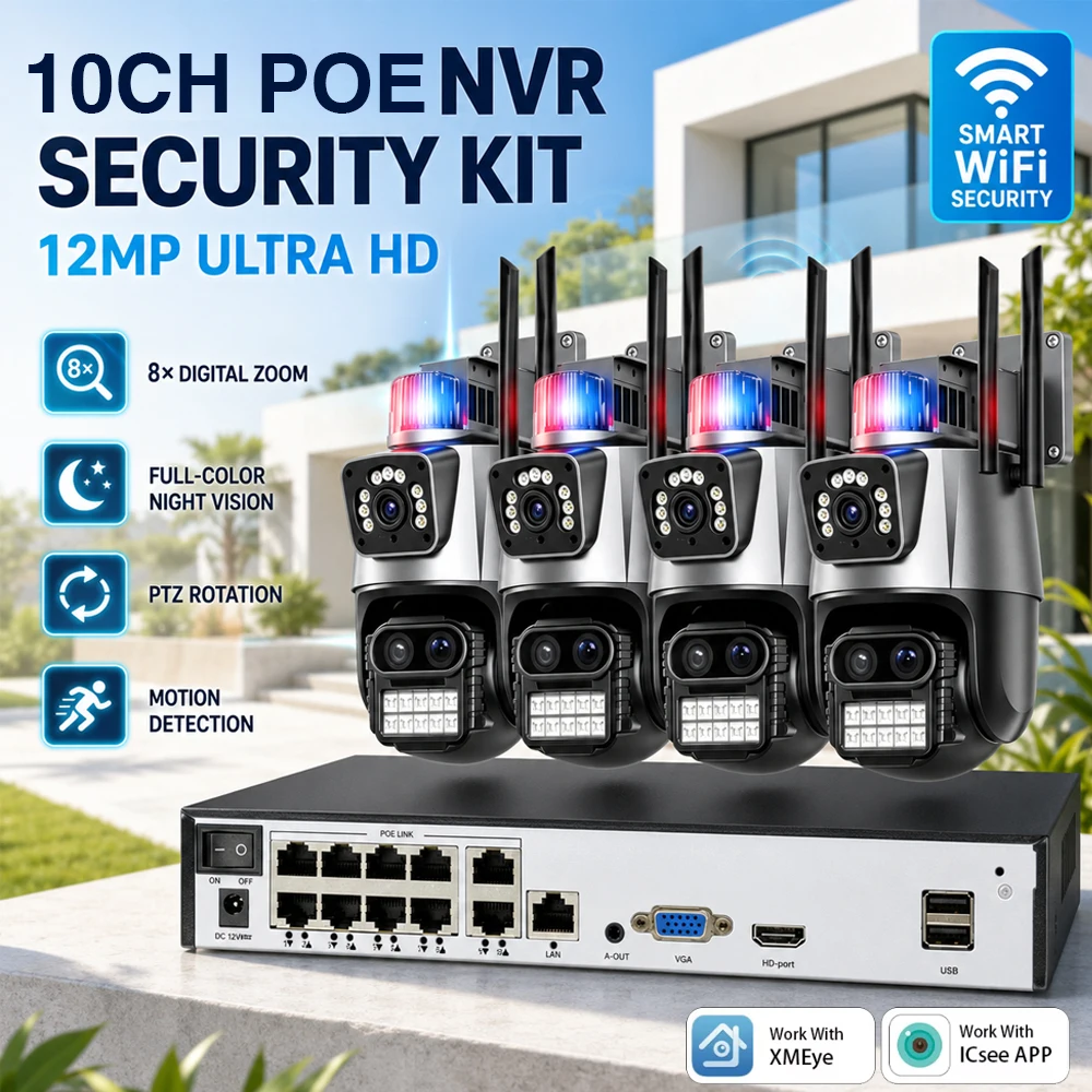 Nvr Kit 8 Channel - 12MP Drie-lens WiFi PTZ Camera Kit