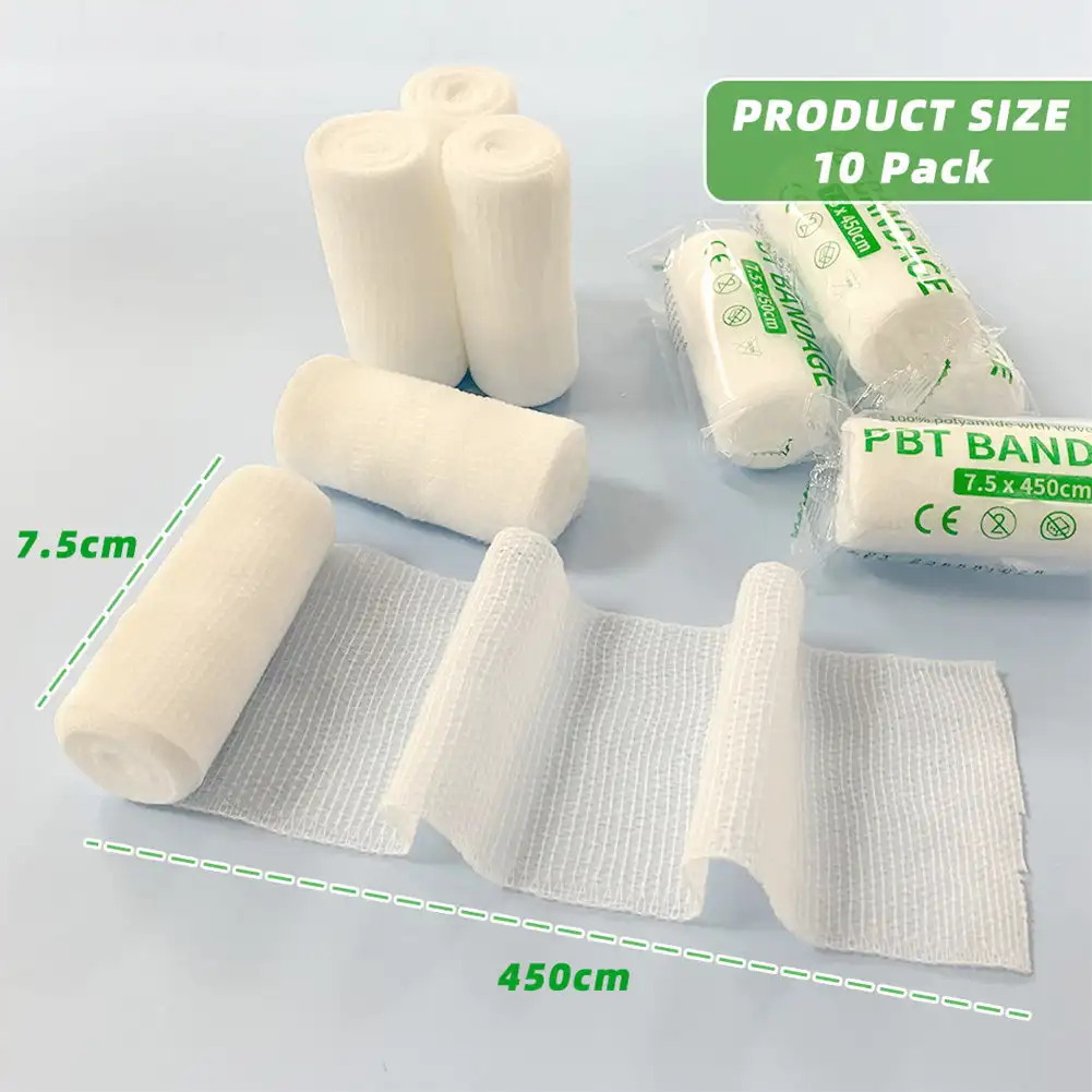 10rolls 7.5cm X 4.5m Cotton PBT Elastic Bandage Medical Supply Conforming First Aid Gauze for Wound Dressing Emergency Care