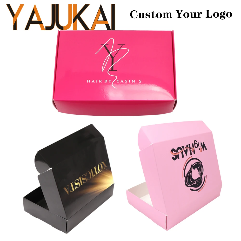 Yajukai Personalized Cardboard Packing Box For Wig 25*17*6Cm Printing Logo For Packaging Box For Gift 10Pcs Foldable Packaging B