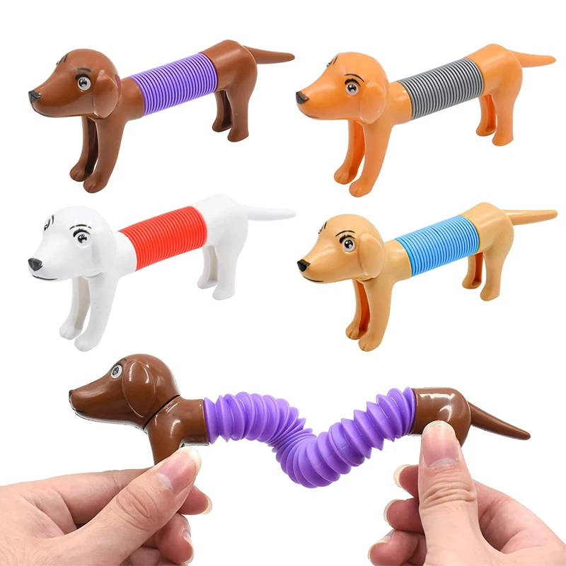 1- 4Pcs Novelty Dog Pop Tubes Sensory Toy Stress Relieve Toys Autism Anti-stress Bellows Kids Adult Squeeze Toys Spring Dog Gift