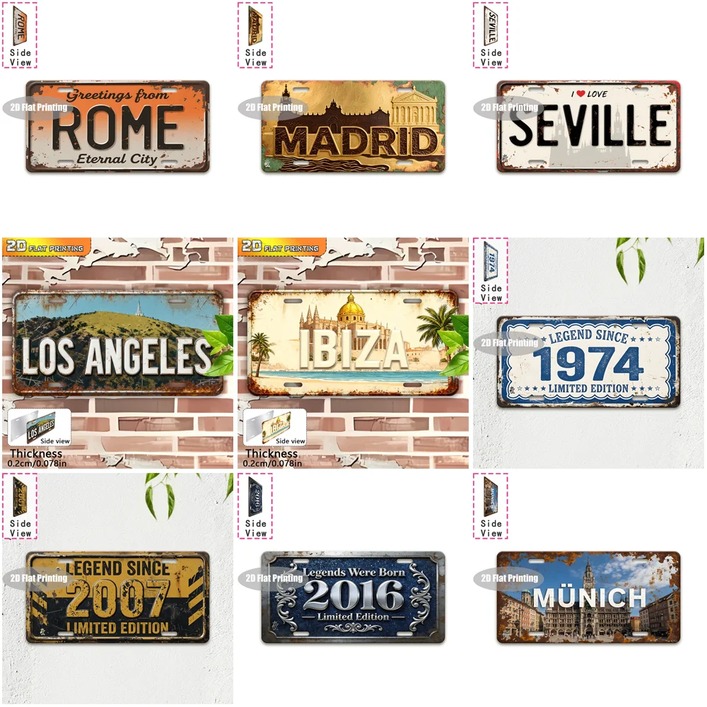 Vintage Distressed City Landscape Year Slogan License Plate Metal Tin Sign Retro Wall Decor For Bar Cafe Home Garden
