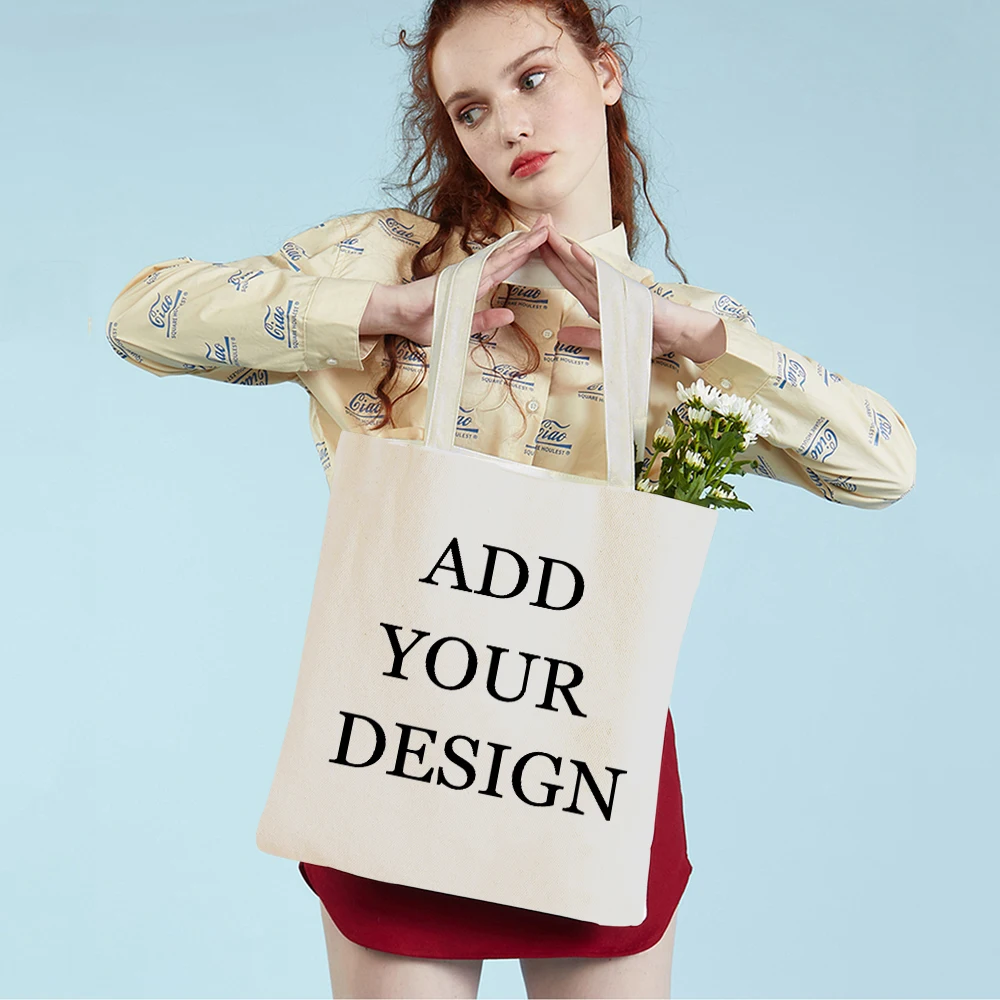 Customized Women Shopper Bags Tote Bag with Print Logo Custom Your Pictures Fashion Canvas Shopping Shoulder Bag Drop Shipping