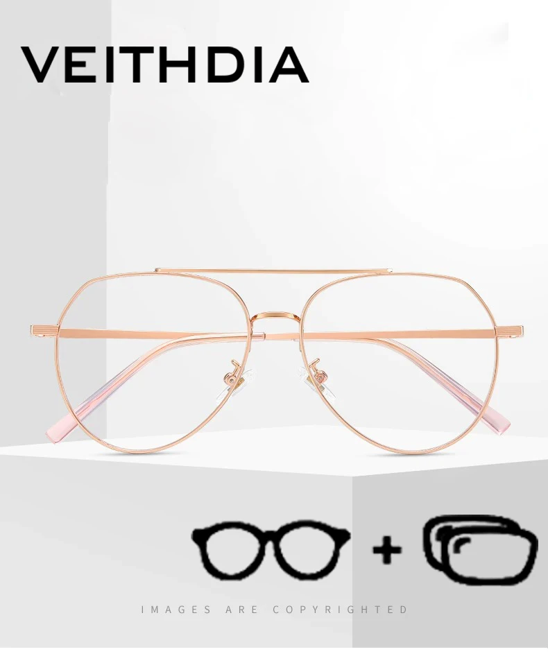 VEITHDIA جديد مخصص المرأة قصر النظر نظارات مكافحة الأشعة الزرقاء مكافحة التعب وصفة طبية الطاقة البصرية نظارات نظارات دائرية PF902740 #1