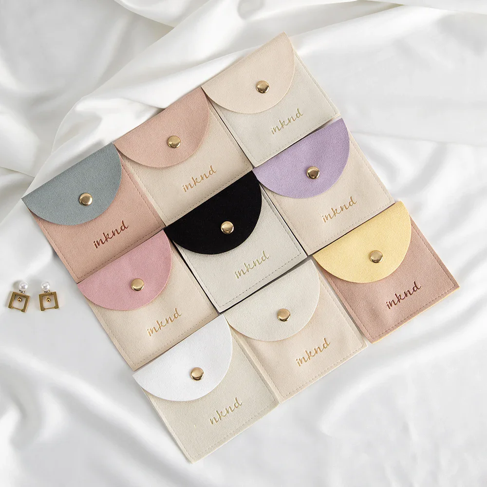 

100Pcs Bulk Personalized Logo Microfiber Pouches Cosmetic Organizer Jewelry Snap Button Bags Wedding Gift Packaging Necklace