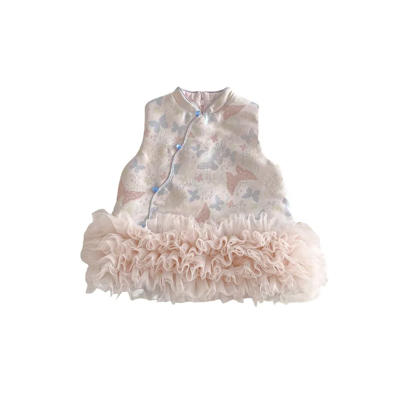 فستان بناتي ريترو للعام الجديد 2025 شتاء جديد للأطفال على الطراز الصيني تنورة مائلة فستان كعكة فستان سميك للأطفال