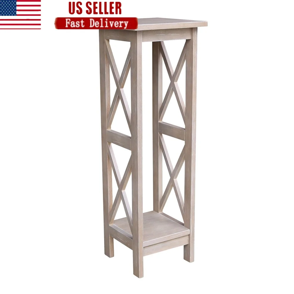 

Solid Wood X-Sided Plant Stand Durable Parawood Butcher Block Surface Indoor Use Traditional Style Gray 36 Inch Height