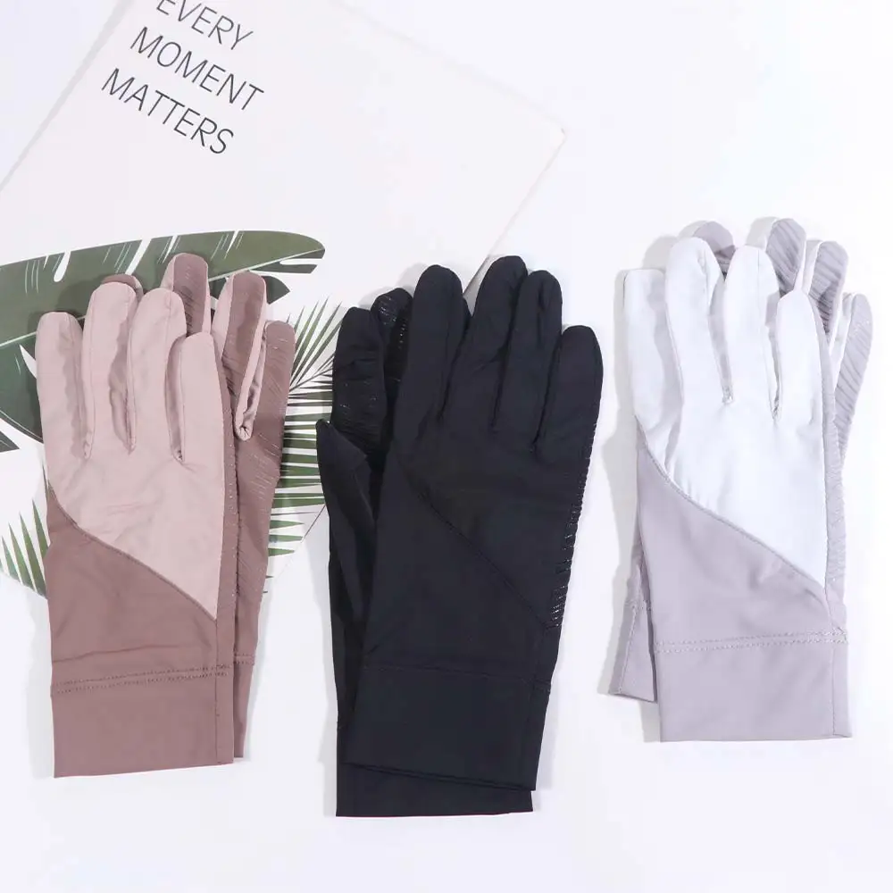 

Ice Silk Thin Sunscreen Gloves Elastic Anti-UV Touch Screen Ice Silk Gloves Breathable Exposed Finger Cycling Driving Gloves