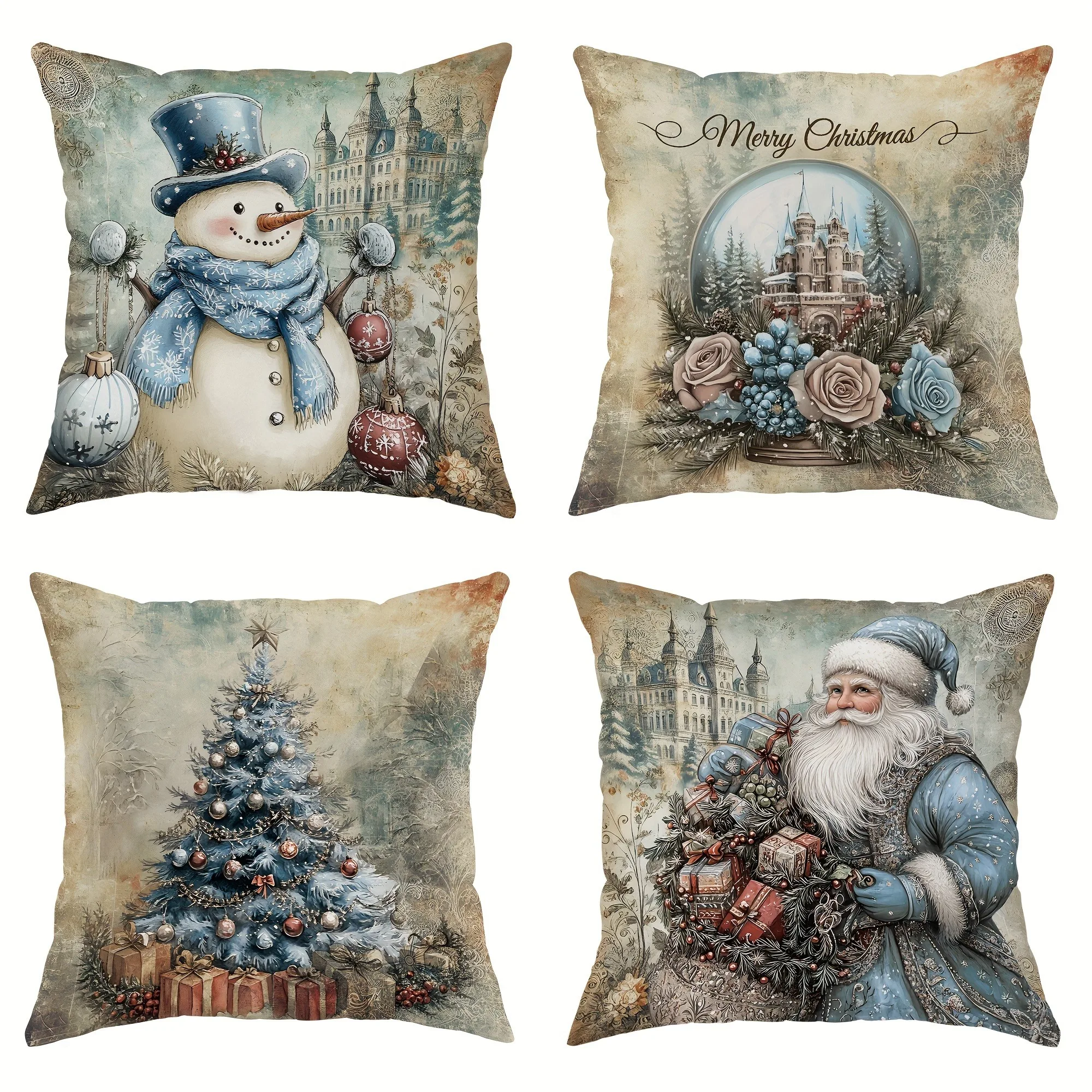 Festive Christmas Pillow Covers: Snowman, Castle, Tree, and Santa Designs sofas, bedroom pillow covers, holiday gifts