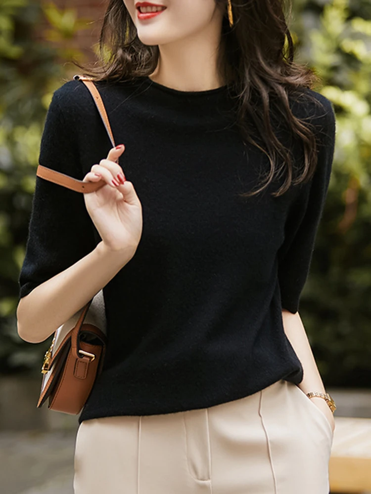 2022 Knitted Women Sweater Pullovers Mock Neck Autumn Summer Basic Women Sweaters Slim Fit high quality Top Black Gray White