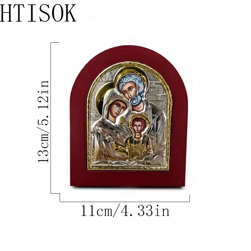 

Византийская православная икона Святого Семейства, посеребренная, ручной работы, деревянная, для домашнего алтаря, религиозный христианский декор, подарок для поклонения, 13x11 см