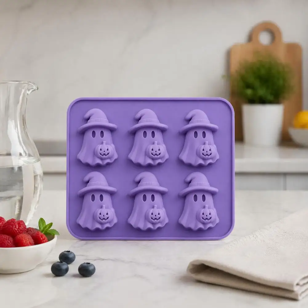 Decorative Cocktail Ice Tray Ghost Ice Cube Mold Tray 6 Cavity Silicone Ghost Shape Maker Flexible Halloween Ice Cube Chocolate