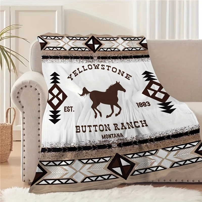 بطانية بوهيمية جنوب غربية عتيقة - خفيفة الوزن من الفلانيل الناعم لجميع المواسم مع يلوستون 1885 زر رانش مونتانا