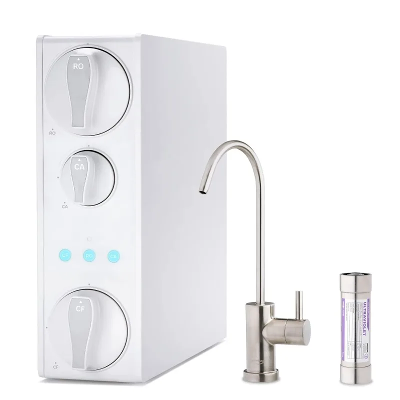 

Tankless Reverse Osmosis Water Filtration System with Natural pH Alkaline Remineralization and LED UVF8 Light,