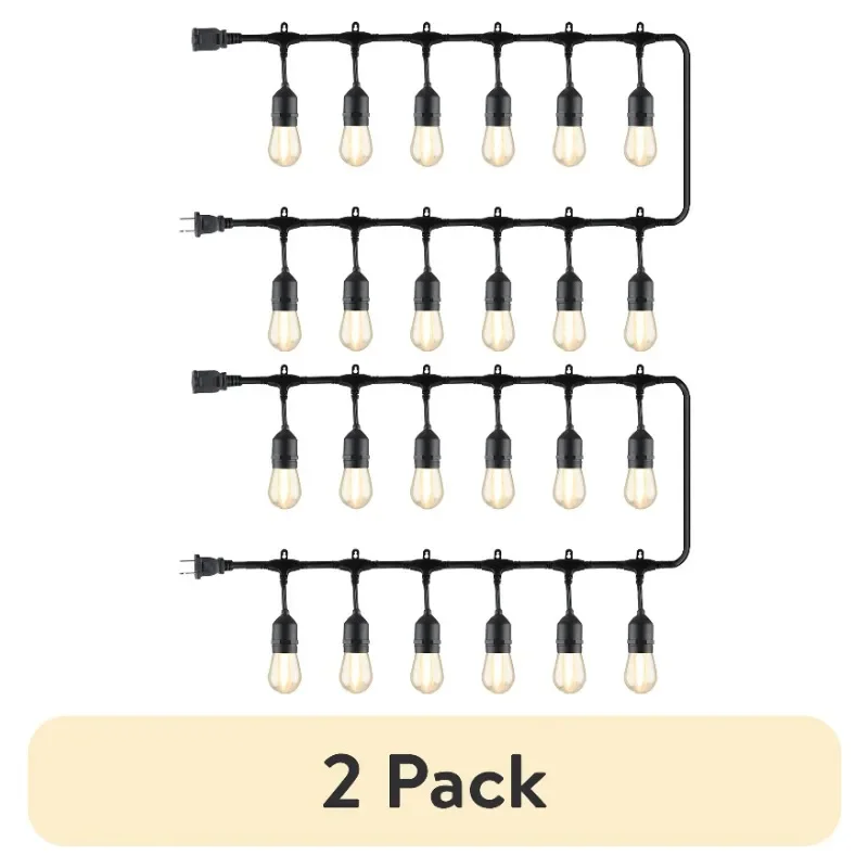 

Home.NEW (2 pack) 24-Foot Outdoor Commercial String Lights, 12 Shatterproof LED Bulbs, Indoor/Outdoor Use