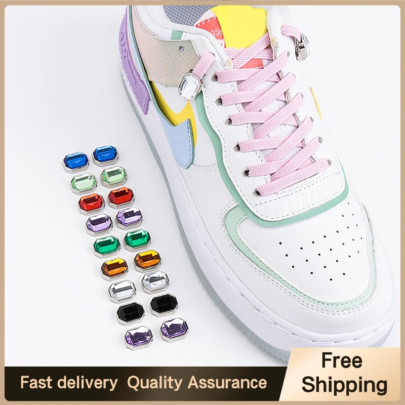 1 Pair Flat Shoe Laces For Sneakers Elastic Shoelaces Without Ties Polygonal Colored Diamond Lazy Shoes Lace Rubber band