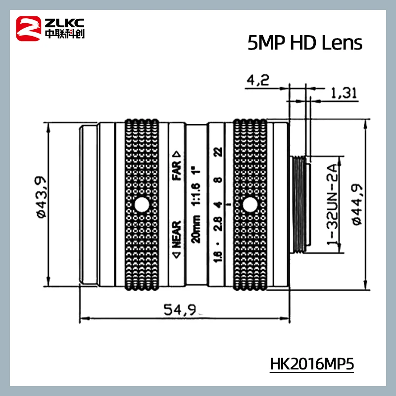 ثابت البعد البؤري دليل عدسة القزحية ، الصناعية C جبل F1.6 لها للمراقبة وعدسات الرؤية آلة ، HD 5MP FA عدسة ، 20 مللي متر ، 1"
