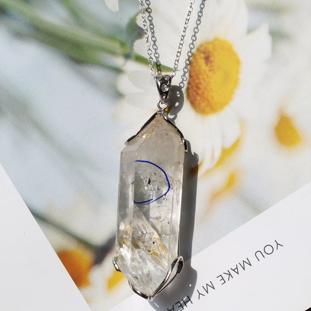 925 Silver With Natural Rough Raw Enhydrous Quartz Crystal Stone Specimen Necklace Pendant Jewelry Gift For Friends