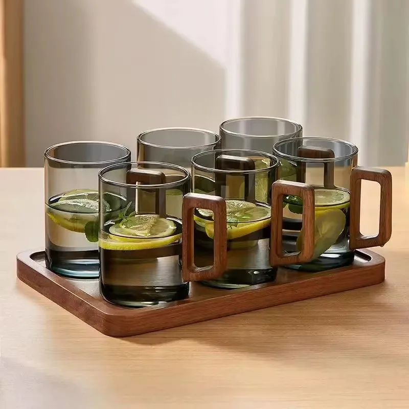 high temperature resistant drinking cups, Chinese retro anti‑scalding wooden handle