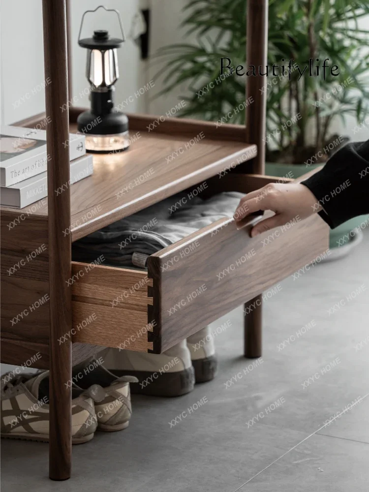 Four-column hanger floor-to-ceiling bedroom black walnut solid wood storage shoe change coat rack