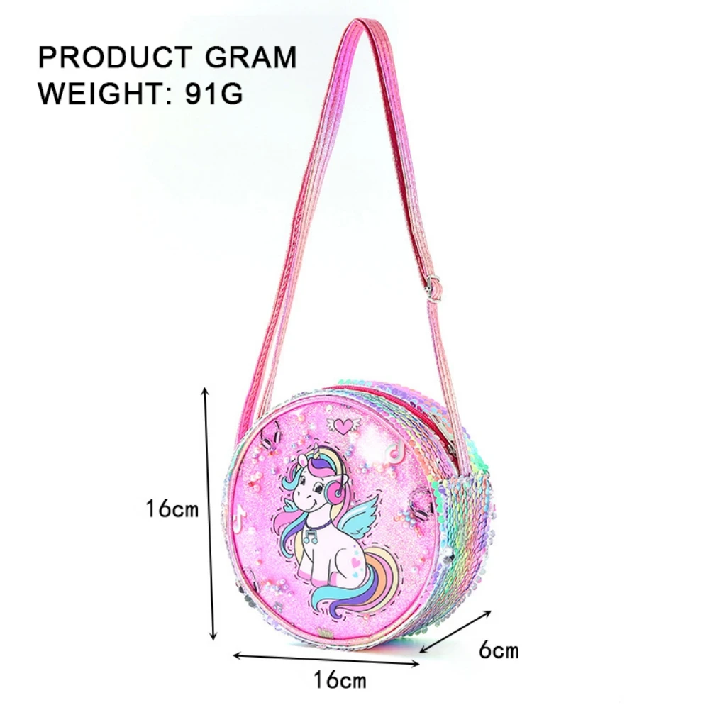 Kid Cute Cartoon Crossbody Purses And Handbags Little Girls Rainbow Sequin Purse Zipper Round Furry Shoulder Bag 2-8Y